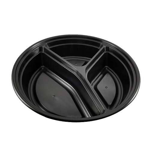 SafePro MC348B 39 Oz Round 3-Compartment Microwavable Containers Combo, Black Bottom, 150/CS