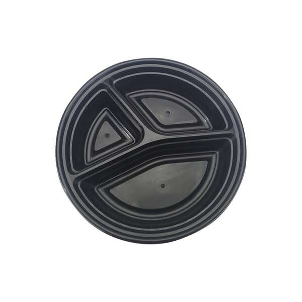 SafePro MC348B 39 Oz Round 3-Compartment Microwavable Containers Combo, Black Bottom, 150/CS