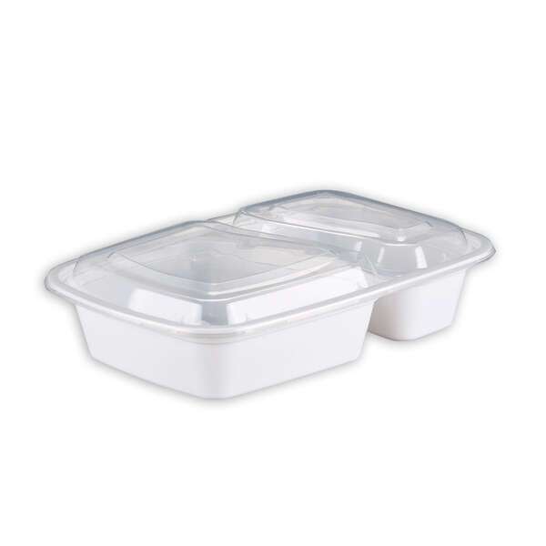 SafePro MC8288W 32 Oz. 2-Compartment Rectangular Microwavable Containers Combo, White Bottom, 150/CS