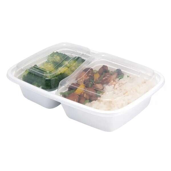 SafePro MC8288W 32 Oz. 2-Compartment Rectangular Microwavable Containers Combo, White Bottom, 150/CS