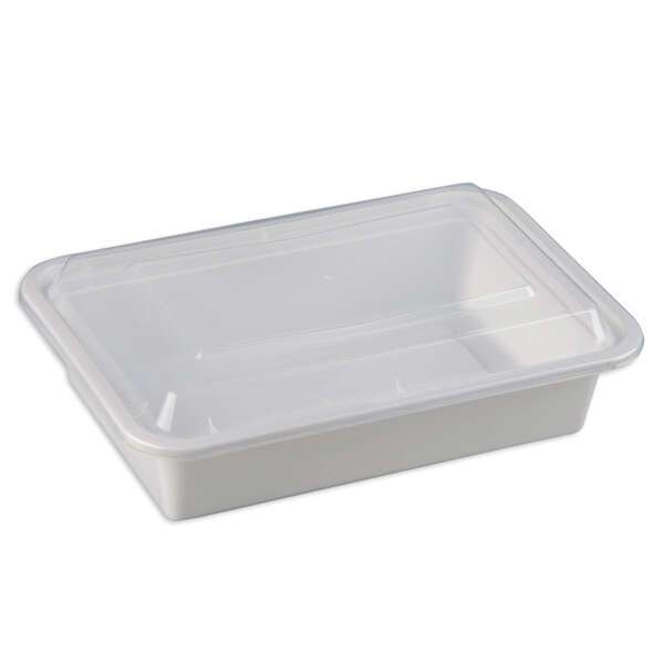 SafePro MC888W 38 Oz. Rectangular Microwavable Containers Combo, White Bottom, 150/CS