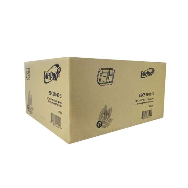 SafePro Eco SBCS1000-3 8x8x1.5-Inch 32 Oz 3-Compartment Bio Square Fiber Tray, 300/CS