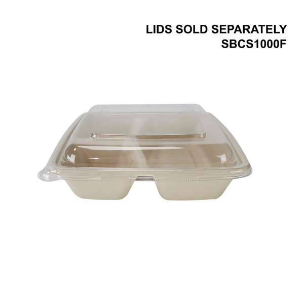 SafePro Eco SBCS1000-3 8x8x1.5-Inch 32 Oz 3-Compartment Bio Square Fiber Tray, 300/CS