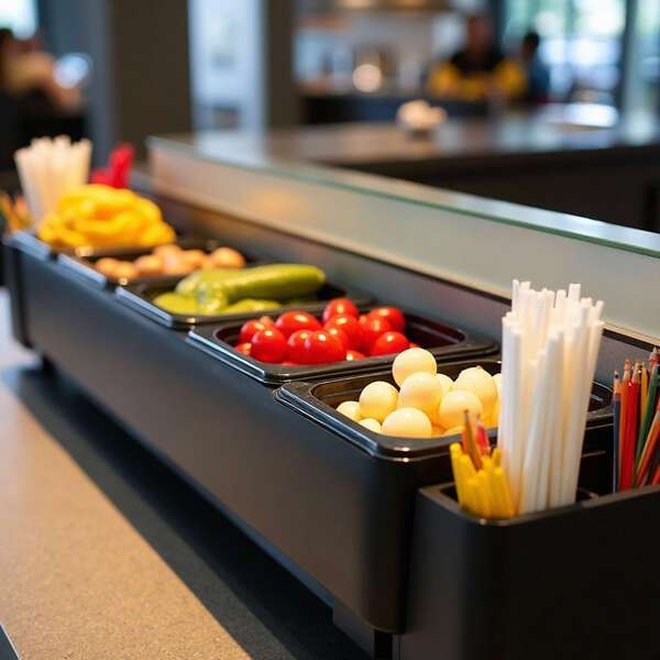 San Jamar BD4005S, Dome Kolor-Cut Domed Garnish Center, (1)2 Qt, (4)1 Pint, (2) Straw Caddies