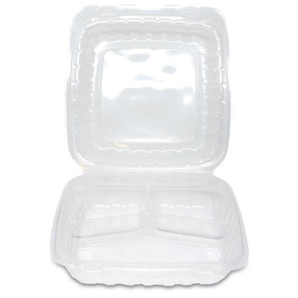 Sure Earth 113968, 9x9-Inch 3-Compartment MFPP-Like Plastic Hinged Container, 150/CS
