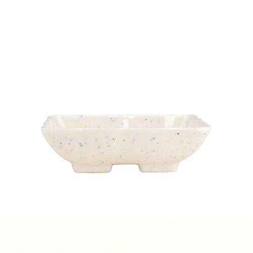 Thunder Group 0002BB 1.5 Oz 3.63 x 2.75 Inch Asian Blue Bamboo Melamine Rectangular Divided White Sauce Dish, DZ