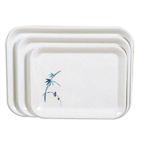 Thunder Group 0902BB 15.25 x 11.5 Inch Asian Blue Bamboo Melamine Middle Rectangular White Tray, DZ