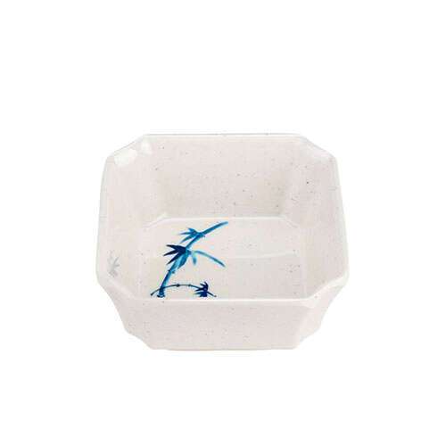 Thunder Group 1002BB 4 Oz 3.12 Inch Asian Blue Bamboo Melamine Square White Bowl, DZ