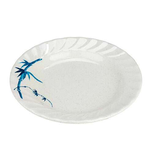 Thunder Group 1209BB 9.25 Inch Asian Blue Bamboo Melamine Round Curved Rim White Plate, DZ