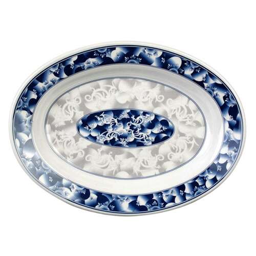 Thunder Group 2112DL 16 Oz 12 x 9 Inch Asian Blue Dragon Melamine Rectangular Deep Platter, DZ