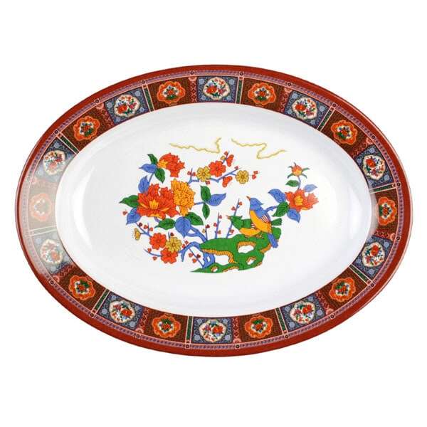 Thunder Group 2113TP 24 Oz 13 x 9.75 Inch Asian Peacock Melamine Oval Deep Platter, DZ