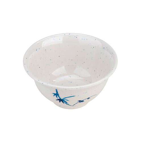 Thunder Group 3008BB 6 Oz 3.75 Inch Asian Blue Bamboo Melamine Round White Rice Bowl, DZ