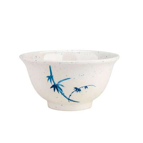 Thunder Group 3008BB 6 Oz 3.75 Inch Asian Blue Bamboo Melamine Round White Rice Bowl, DZ