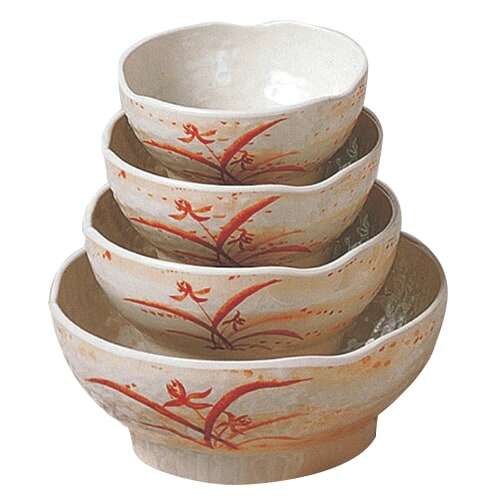 Thunder Group 3704 10 Oz 4.5 Inch Diameter Asian Gold Orchid Melamine Wave Rice Bowl, DZ