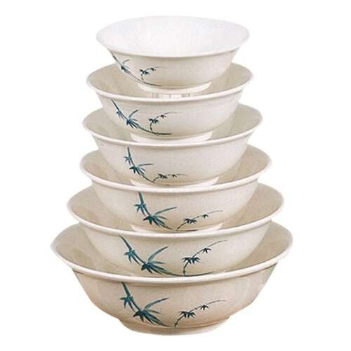 Thunder Group 5070BB 36 Oz 8 Inch Asian Blue Bamboo Melamine Round Rimless White Bowl, DZ