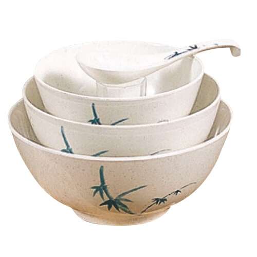 Thunder Group 5207BB 39 Oz 7 Inch Asian Blue Bamboo Melamine Round White Rice Bowl, DZ