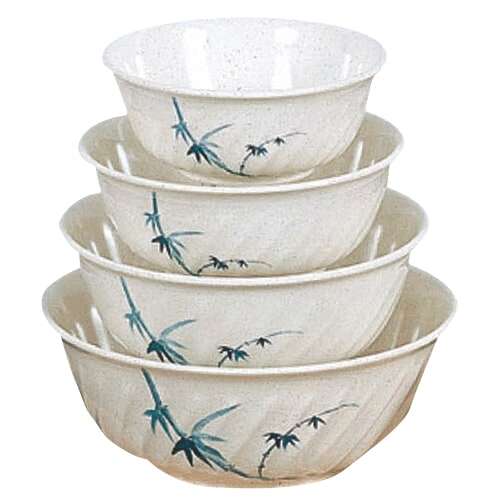 Thunder Group 5308BB 48 Oz 8 Inch Asian Blue Bamboo Melamine Round Swirl White Bowl, DZ