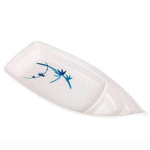 Thunder Group 8005BB 22 Oz 12 x 5.5 Inch Asian Blue Bamboo Melamine Medium White Sushi Boat, DZ