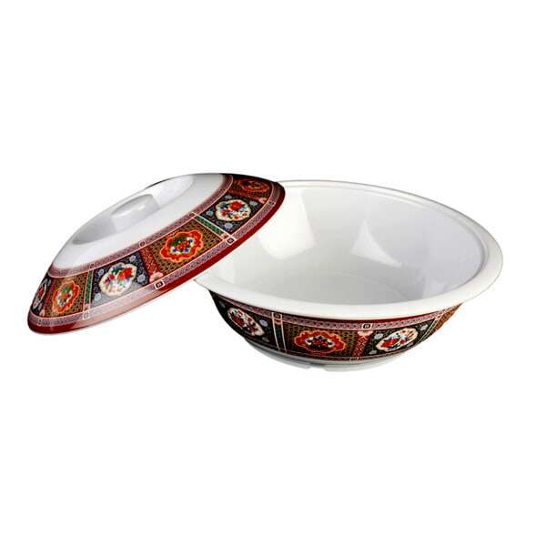 Thunder Group 8011TP 80 Oz 11 Inch Asian Peacock Melamine Round Serving Bowl with Lid, EA