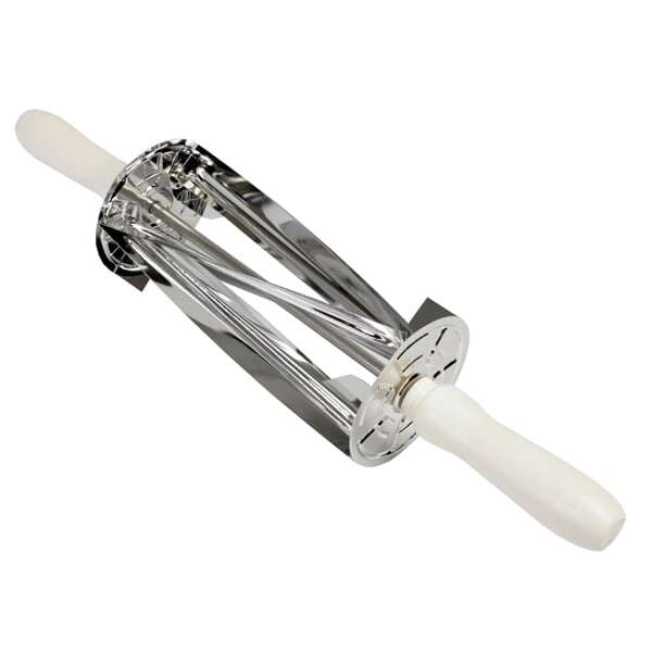 - CRCCT038, 8.2x3.8-Inch Stainless Steel Croissant Cutter with Wood Handle