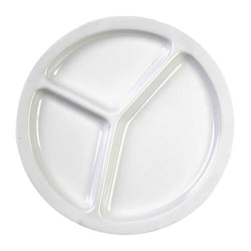 Thunder Group NS702W 10 Inch Western Nustone White Melamine Round 3 Compartment Plate, DZ