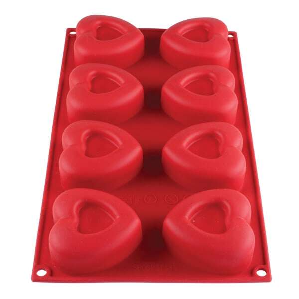 - PLBM008S, 2.4-Ounce Heart High Heat Silicone Baking Mold, 8 Cavities