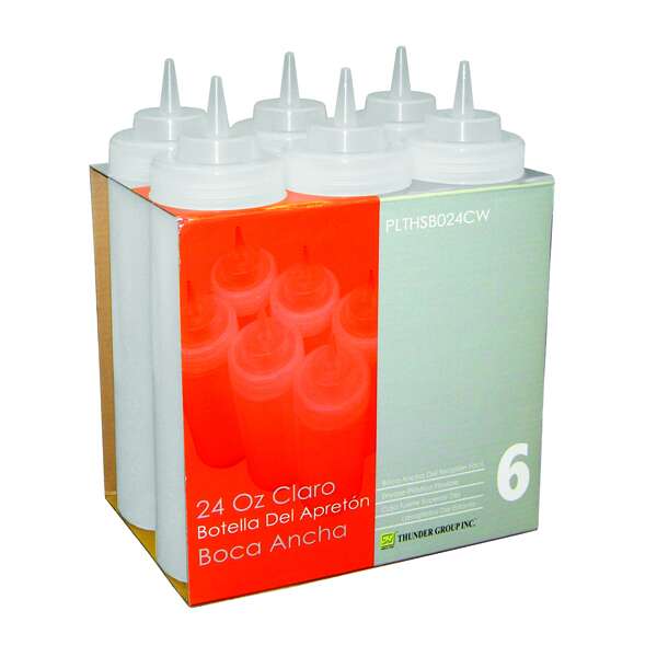 Thunder Group PLTHSB024CW, 24-Ounce Polycarbonate Wide-Mouth Squeeze Bottle, Clear, 6/Pack