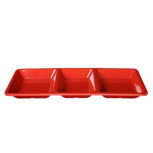 Thunder Group PS5103RD 28 Oz 15 x 6 1/4 x 1 3/8 Inch Western Passion Red Melamine Rectangular 3 Compartment Tray, EA