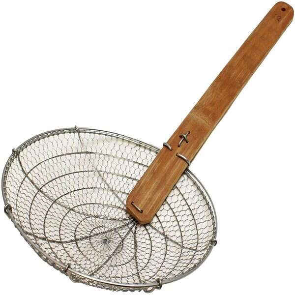 Thunder Group SLSKR114GV, 14x3.5-inch Galvanized Fine Mesh Skimmer with 16.375x1.75-inch Bamboo Handle, EA