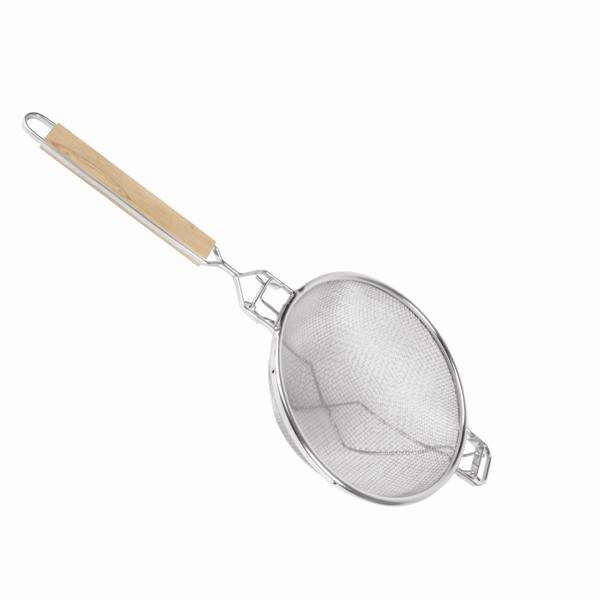 Thunder Group SLSTN3308R, 9 1/2-Inch Double Fine Mesh Reinforced Strainer with Wooden Handle, Nickel-Plated