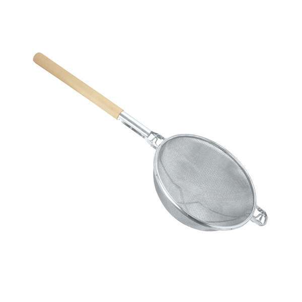 Thunder Group SLSTN3312R, 11 3/4-Inch Double Fine Mesh Reinforced Strainer with Wooden Handle, Nickel-Plated
