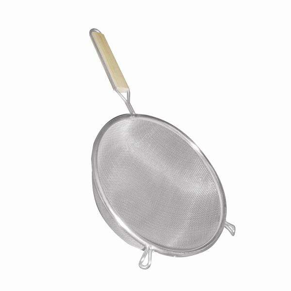 Thunder Group SLSTN3408, 8-Inch Double Medium Mesh Strainer with Wooden Handle, Nickel-Plated