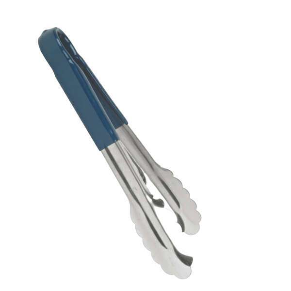 - SLTG810B, 10-Inch 1-Piece Stainless Steel Utility Tong, Scallop Grip, Coated Handle, Blue