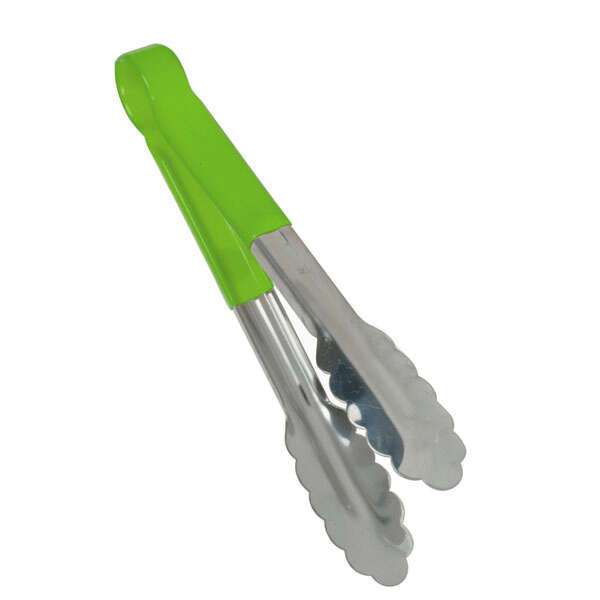 - SLTG812G, 12-Inch 1-Piece Stainless Steel Utility Tong, Scallop Grip, Coated Handle, Green