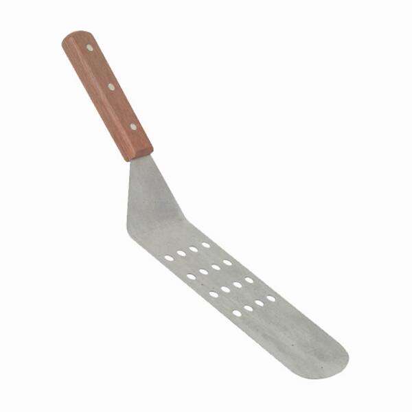 - SLTWBT110, 10-Inch Stainless Steel Perforated Turner, Wood Handle