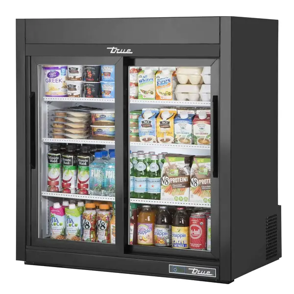 True Refrigeration True GDM-09-SQ-HC-LD, 36-Inch Black 2 Glass Slide Door Countertop Refrigerated Merchandiser