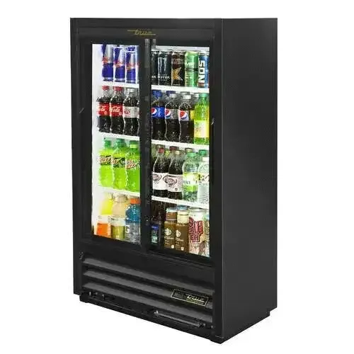 True Refrigeration True GDM-33SSL-56-HC-LD, 36-Inch Black Wide Narrow-Depth 2-Section Glass Sliding Door Merchandiser Refrigerator, 115V