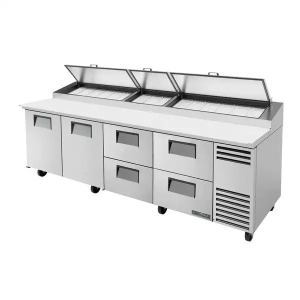 True Refrigeration True TPP-AT-119D-4-HC, 119.25-Inch 2 Door 4 Drawer Counter Height Refrigerated Pizza Prep Table