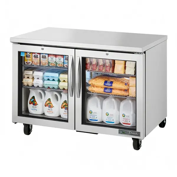 True Refrigeration True TUC-48G-HC~FGD01, 48.38-Inch 2 Section Undercounter Refrigerator with 2 Left/Right Hinged Glass Doors