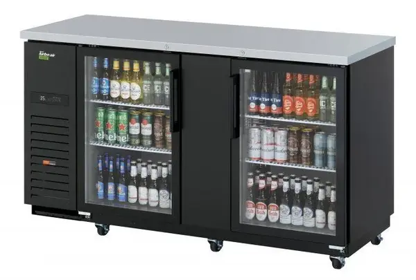 Turbo Air TBB-3SGD-N 69-inch Underbar 3 Glass Doors Back Bar, Black Vinyl Exterior