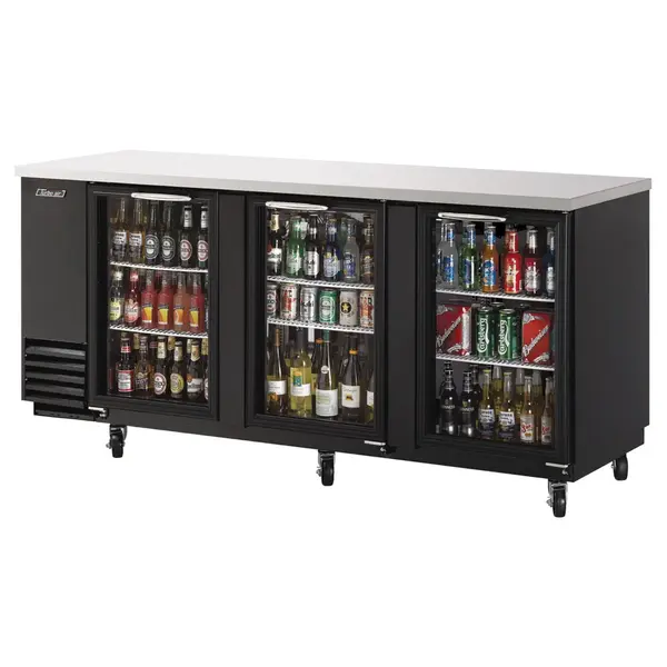 Turbo Air TBB-4SG-N, 90-Inch 3 Glass Doors Underbar Back Bar, Black Vinyl Ext.