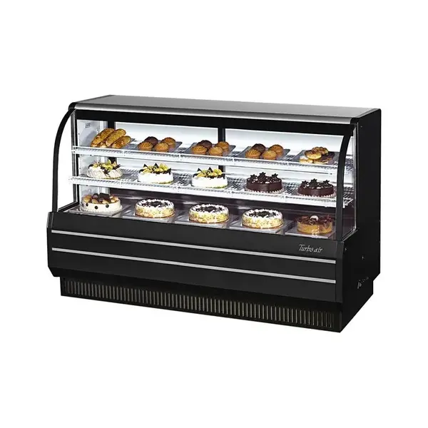 Turbo Air TCGB-72-B-N, 72.5-Inch 23.2 cu. ft. Curved Glass Refrigerated Bakery Display Case with 2 Shelves