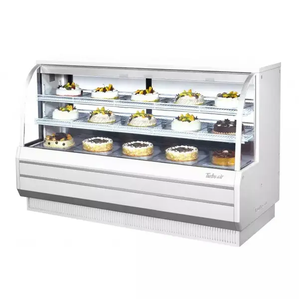Turbo Air TCGB-72-W-N, 72.5-Inch 23.2 cu. ft. Curved Glass Refrigerated Bakery Display Case with 2 Shelves