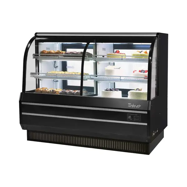 Turbo Air TCGB-72CO-B-N, 72.5-Inch 24.4 cu. ft. Curved Glass Refrigerated Bakery Display Case with 4 Shelves