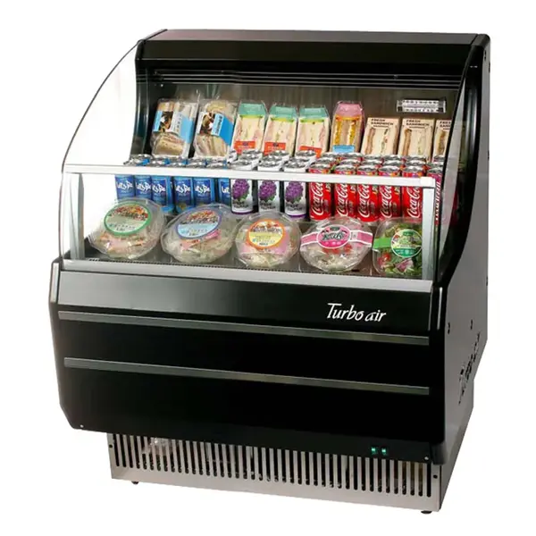 Turbo Air TOM-30SB-SF-A, Black (Exterior and Interior) 28-inch Slim Line Horizontal Air Curtain Display Case with Front Panel