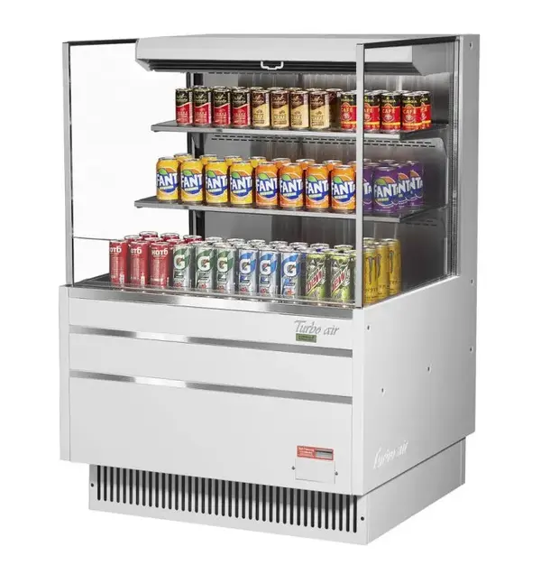 Turbo Air TOM-36L-UF-W-3S-N, 34-inch Horizontal Low Profile White Open Display Case, 2 Shelf