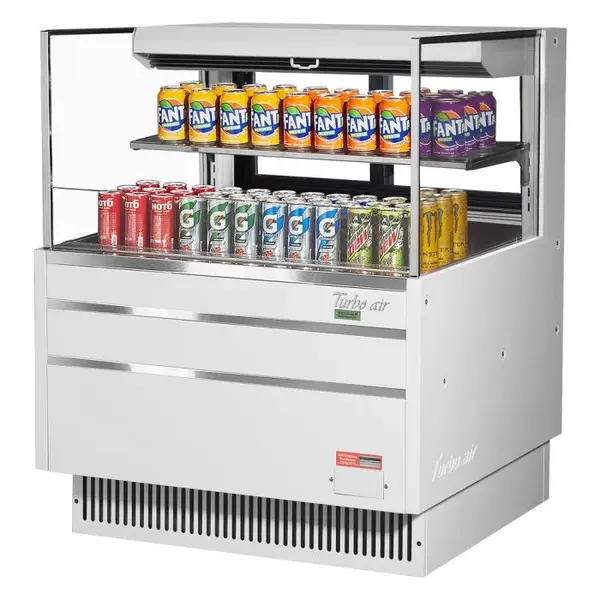 Turbo Air TOM-36L-UFD-W-2S-N, 34-inch 1 Shelf Low Profile White Open Display Case, Rear Sliding Door