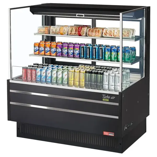 Turbo Air TOM-48L-UFD-B-3S-N, 46-inch 2 Shelf Low Profile Black Open Display Case, Rear Sliding Door
