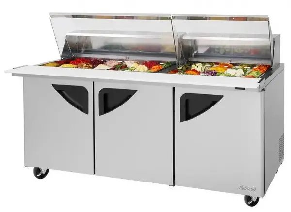 Turbo Air TST-72SD-30-N-CL, 3 Solid Door Mega Top Sandwich/Salad Unit, Clear Lid