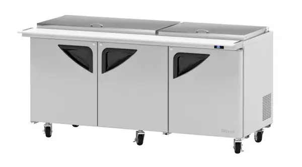 Turbo Air TST-72SD-30-N-FL, 3 Solid Door Mega Top Sandwich/Salad Unit, Flat Lid
